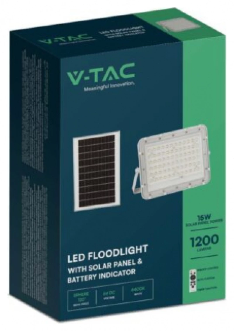 V-TAC Ηλιακός Προβολέας LED 15W Φυσικό Λευκό 4000K