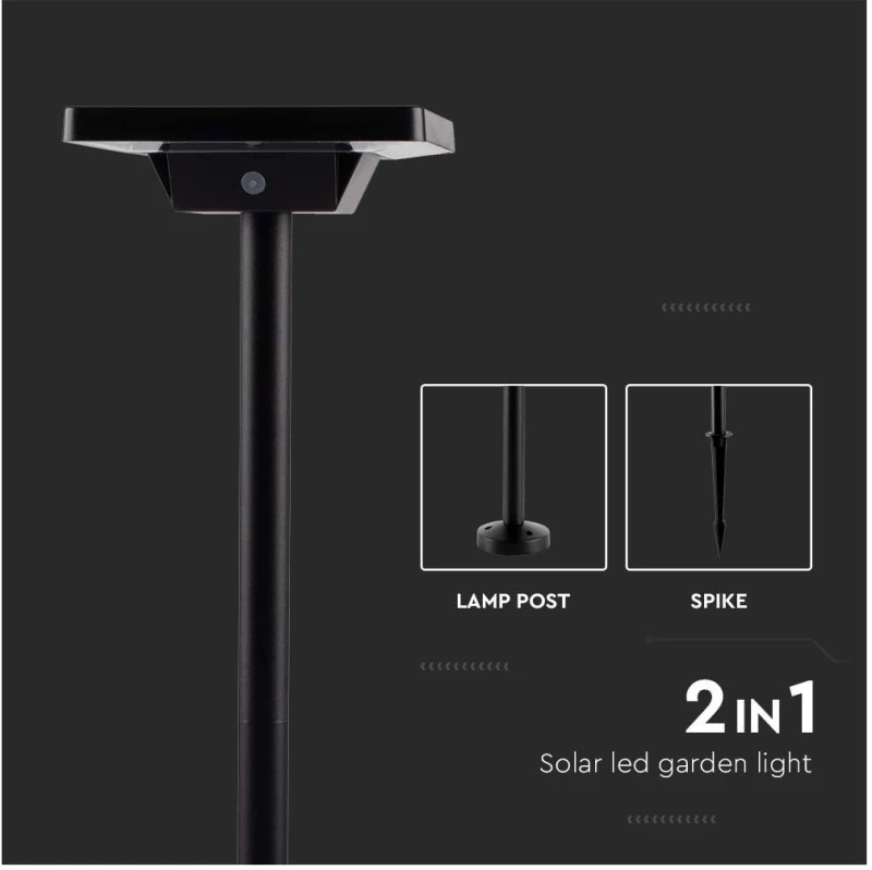 V-TAC Ηλιακό Φωτιστικό Κήπου Στύλος LED CCT 2W 220lm 110° IP65 2σε1 με Αισθητήρα Κίνησης Επιδαπέδιο ή Χωνευτό Μαύρο 10304