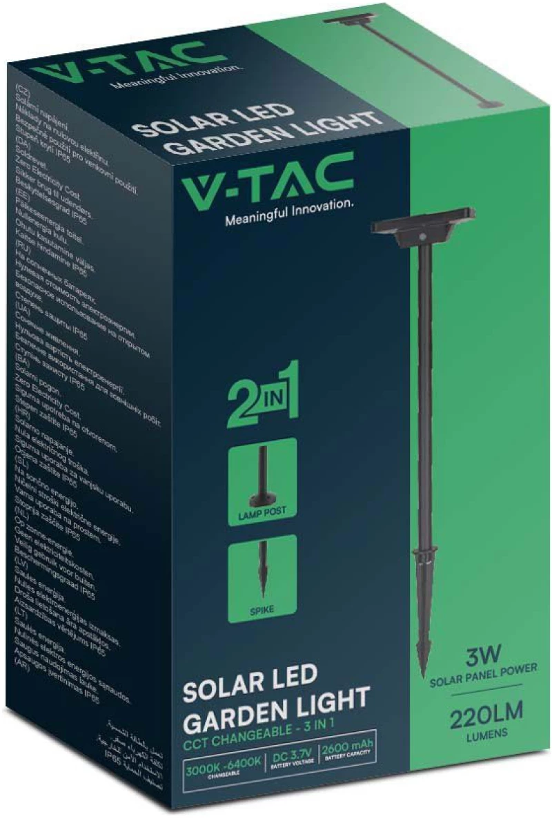 V-TAC Ηλιακό Φωτιστικό Κήπου Στύλος LED CCT 2W 220lm 110° IP65 2σε1 με Αισθητήρα Κίνησης Επιδαπέδιο ή Χωνευτό Μαύρο 10304