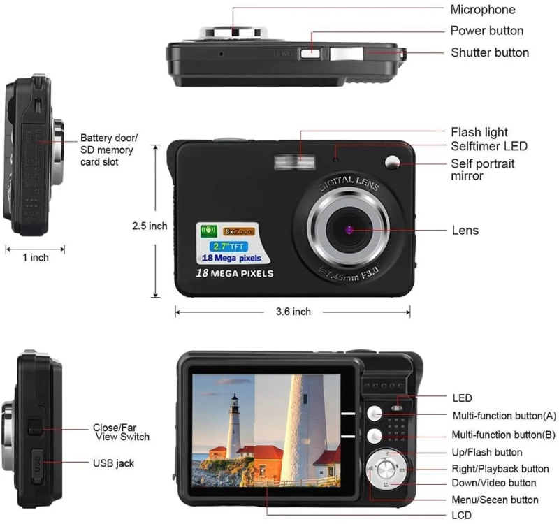 LanteXG Ψηφιακή Κάμερα 18MP 1080HD με Οθόνη 2.7"