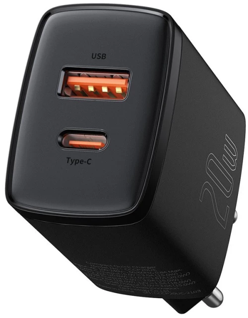 BASEUS φορτιστής τοίχου CCXJ-B01, USB & USB Type-C, QC3.0 20W, μαύρος CCXJ-B01