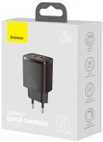BASEUS φορτιστής τοίχου CCXJ-B01, USB & USB Type-C, QC3.0 20W, μαύρος CCXJ-B01