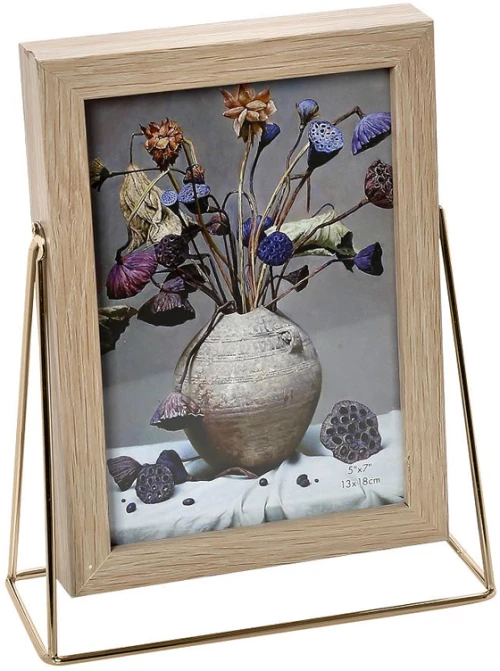 Επιτραπέζια κορνίζα 17x8x20 ξύλινη με μεταλλική χρυσή βάση για φωτογραφία 13x18 εκ