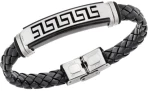 Βραχιόλι Senza Men's Steel, Ατσάλι με μαίανδρο και μαύρη δερματίνη