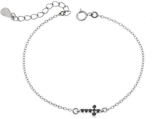 Βραχιόλι Senza Silver 925, σταυρός με μαύρα & λευκά ζιργκόν διπλής όψης