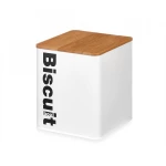 Μπισκοτιέρα μεταλλική λευκή/bamboo καπάκι 14,4x14,4x16,5cm