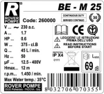ROVER POMPE BEM-25 ΑΝΤΛΙΑ ΕΠΙΦΑΝΕΙΑΣ ΜΕΤΑΓΓΙΣΕΩΝ 0,6HP