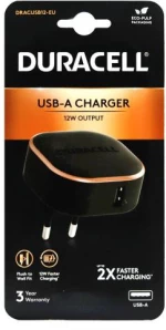 Φορτιστής Ταξιδίου Duracell 12W με Έξοδο USB 2.4A Μαύρο