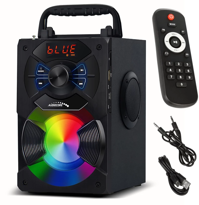 Audiocore bluetooth portable speaker, FM radio, SD/MMC card slot, AUX, USB, remote control, AC730