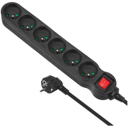 Maclean MCE225 power extension 1.5 m 6 AC outlet(s) Indoor Black