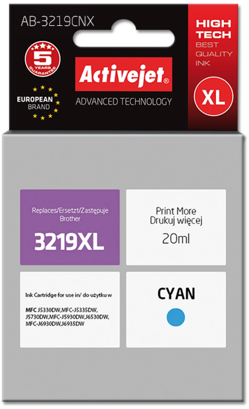 Activejet AB-3219CNX Ink cartridge (replacement for Brother LC3219C XL Supreme 20 ml cyan)