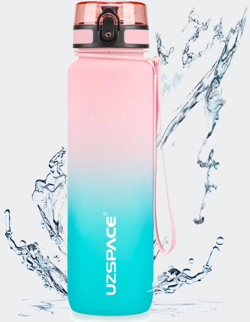 UZSPACE Leakproof Tritan Bpa Free Plastic Water Bottle 1000ml - 3038-PINK-CYAN