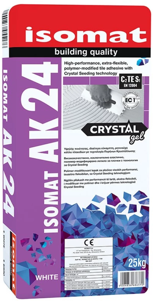 Isomat AK-24 Crystal Gel Υψηλής ποιότητας, ιδιαίτερα εύκαμπτη, ρητινούχα κόλλα πλακιδίων με τεχνολογία Crystal Gel 25kg
