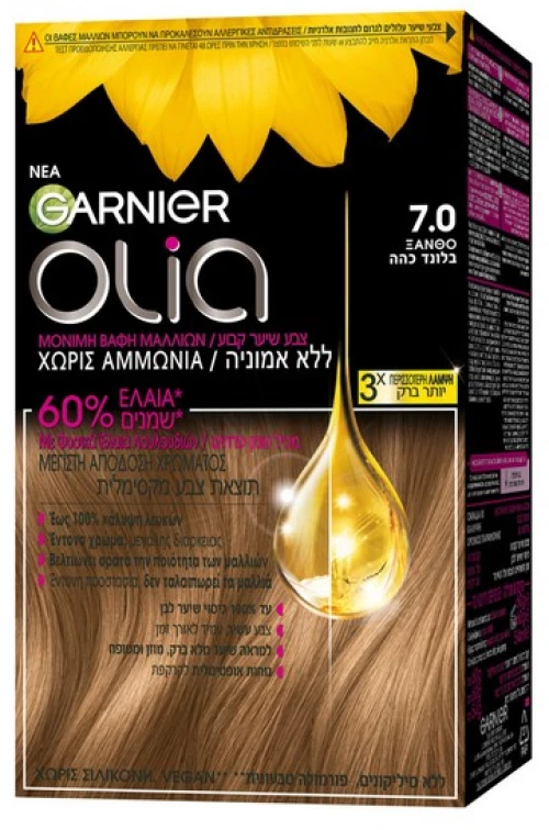 Garnier Olia Μόνιμη Βαφή Μαλλιών Χωρίς Αμμωνία 60gr - 7.0 Ξανθό