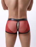 Sexy Mesh Openable Crotch Imitation Leather Men's Boxer Underwear 2