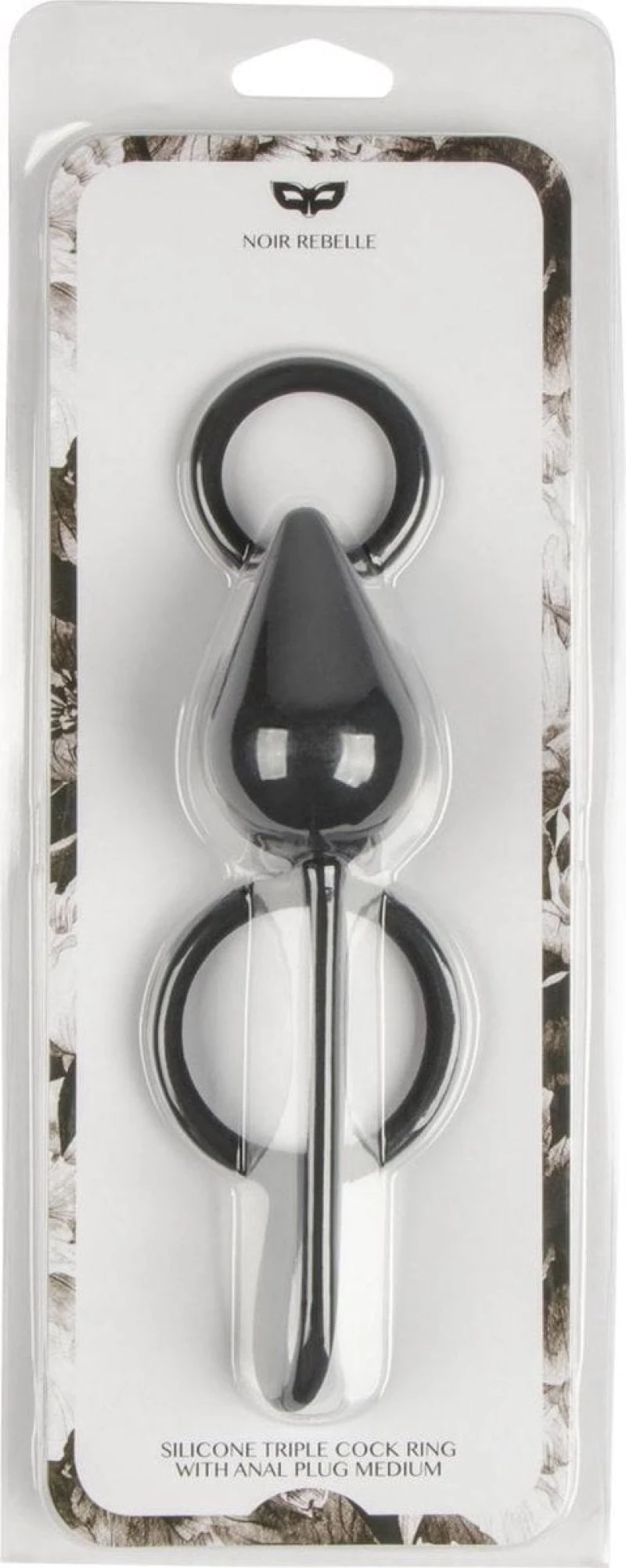 Silicone triple cock ring with anal plug large