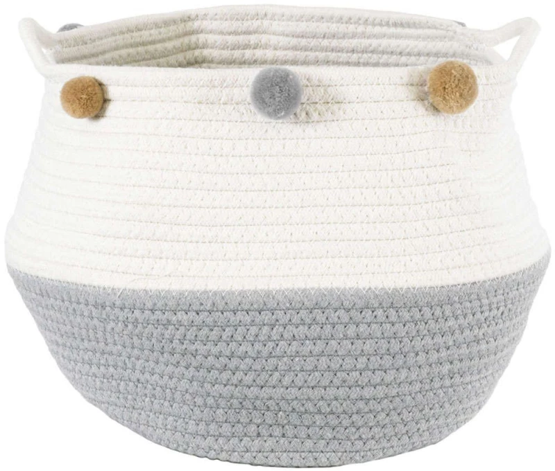 Καλάθι - Κασπώ Kythnos 20313 Φ25x24cm Grey-White GloboStar 100% Βαμβάκι