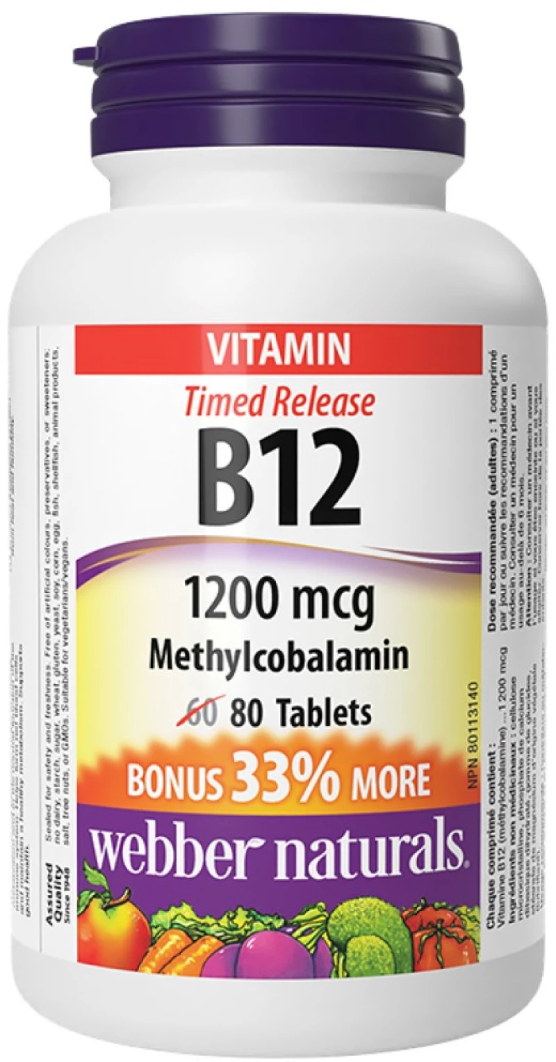 Webber Naturals Vitamin B12 Methylcobalamin 1200 mcg [80 Ταμπλέτες]