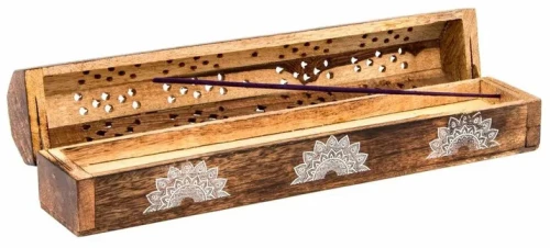 Ξύλινη Βάση Καύσης και Kουτί Αποθήκευσης Αρωματικών Στικ & Κώνων Mandala