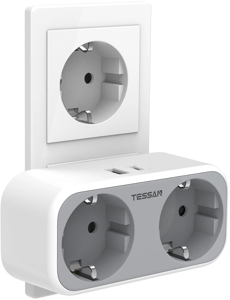 TESSAN 4 IN 1 WALL SOCKET 2xSCHUKO, 1xTYPE-C,1xUSB