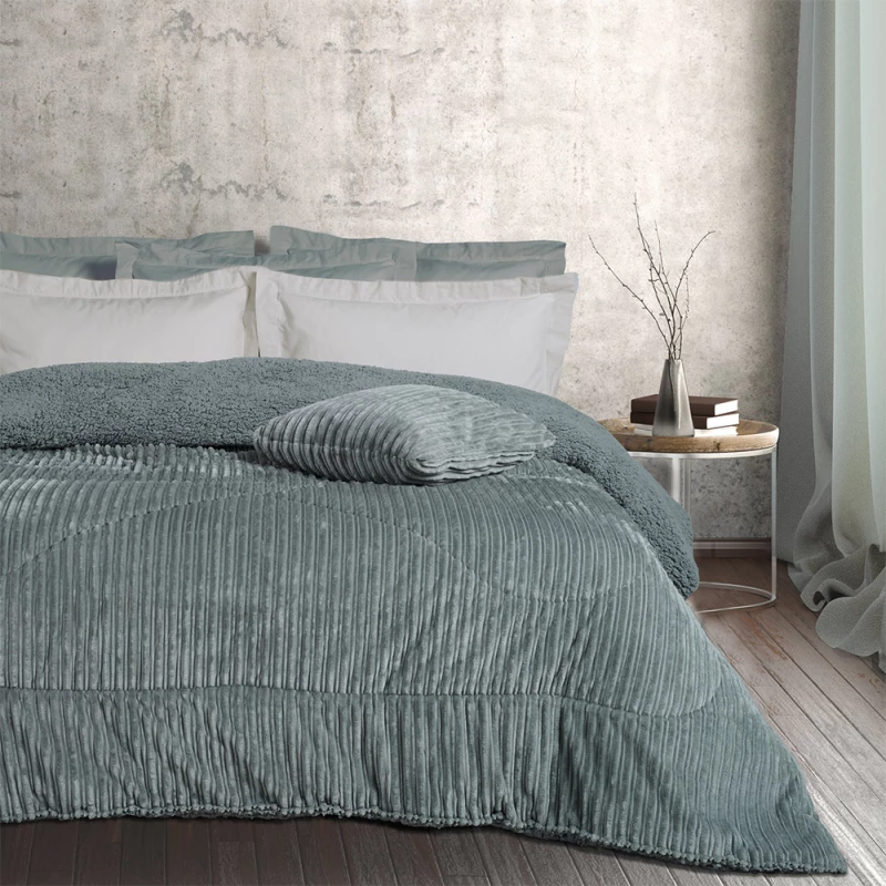 Κουβερτοπάπλωμα sherpa υπέρδιπλο γκρι 220x240cm Das Home 1179