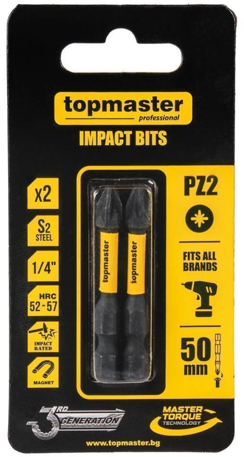 Μύτες κατσαβιδιού Impact Σταυρός με Μέγεθος PZ2 50mm 2τεμ. 338734 TOP MASTER