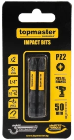 Μύτες κατσαβιδιού Impact Σταυρός με Μέγεθος PZ2 50mm 2τεμ. 338734 TOP MASTER