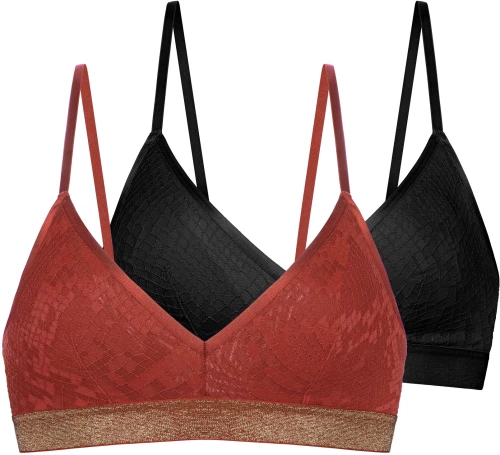 Γυναικεία Bralette Dorina - 1+1 ΔΩΡΟ - Γεωμετρική Δαντέλα - Μαύρο - Κοραλί -  Polyamide - Regular Fit