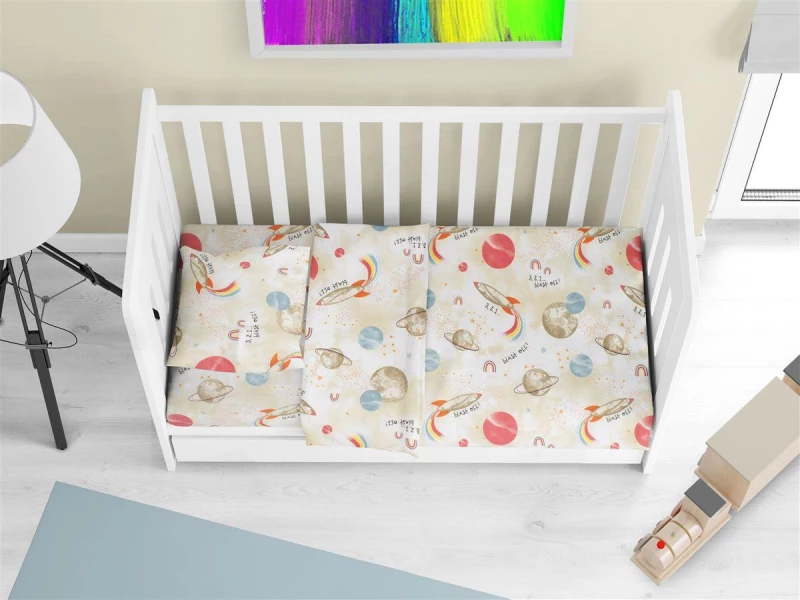 Σεντόνια Εμπριμέ Σετ 3 τεμ bebe Spaceship 186 120X160 Beige 100%  Cotton
