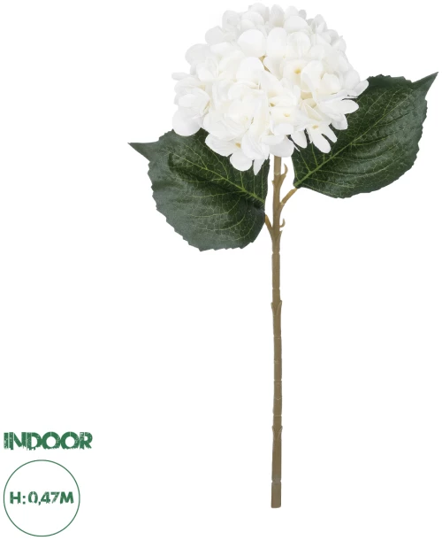GloboStar® Artificial Garden WHITE HYDRANGEA BRANCH 21173 Τεχνητό Διακοσμητικό Κλαδί Ορτανσίας Λευκό  Y47cm