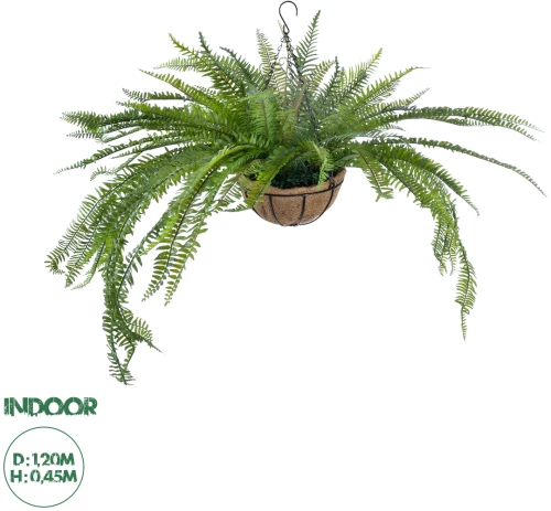 GloboStar® Artificial Garden FERN HANGING PLANT 20624 Τεχνητό Κρεμαστό Διακοσμητικό Φυτό Φτέρης Y45cm