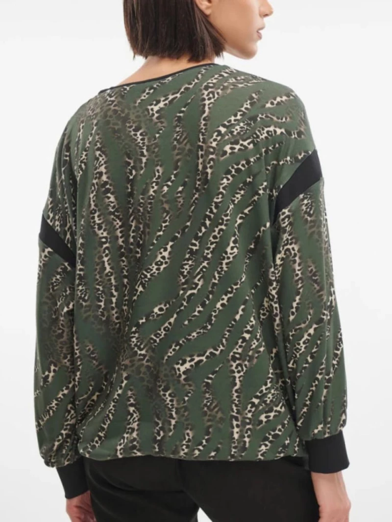 FIBES Λαδί animal print ελαστική μακρυμανικη μπλούζα 03-6886