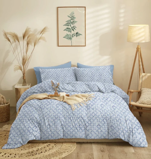 Σεντόνια Σετ "Marta" Mosaic Blue - Μονό Λάστιχο (1x165x260+1x105x200+30+1 μαξ. 50×70)