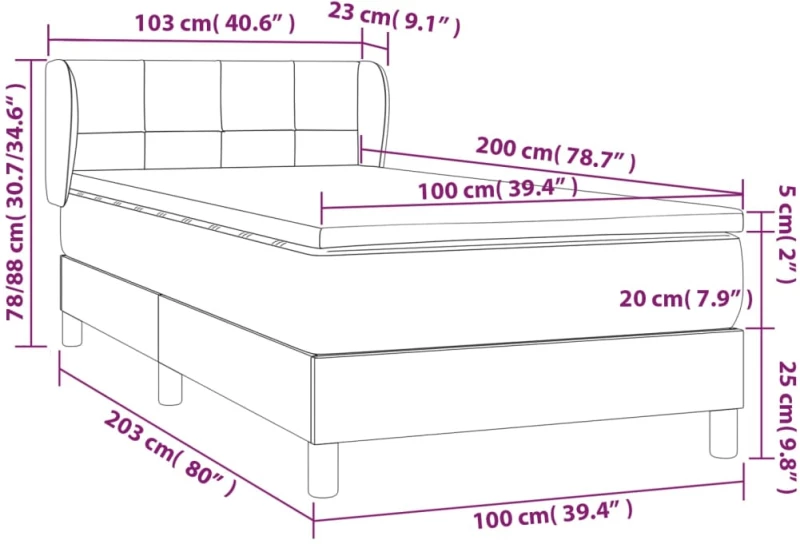 vidaXL Κρεβάτι Boxspring με Στρώμα Σκούρο Μπλε 100x200 εκ. Βελούδινο