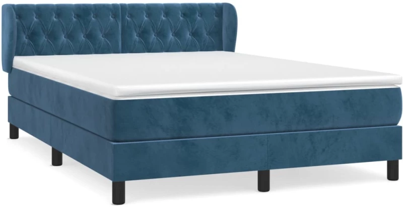 vidaXL Κρεβάτι Boxspring με Στρώμα Σκούρο Μπλε 140x200 εκ. Βελούδινο