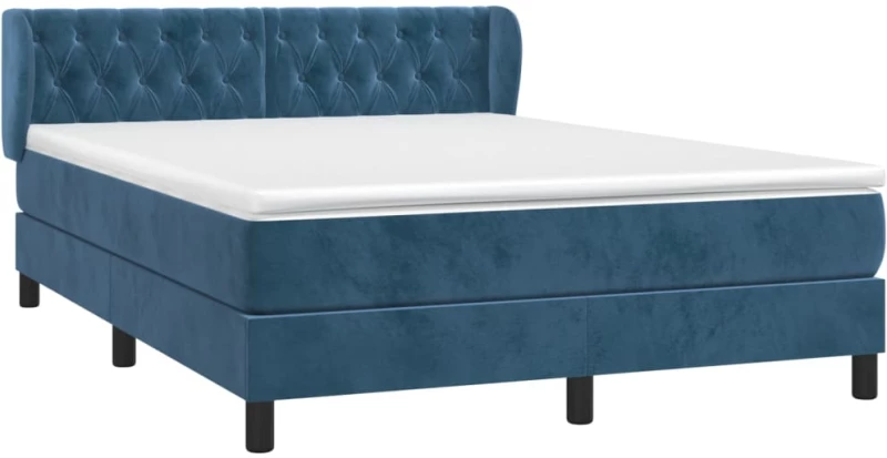 vidaXL Κρεβάτι Boxspring με Στρώμα Σκούρο Μπλε 140x200 εκ. Βελούδινο