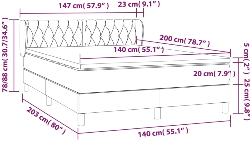 vidaXL Κρεβάτι Boxspring με Στρώμα Σκούρο Μπλε 140x200 εκ. Βελούδινο