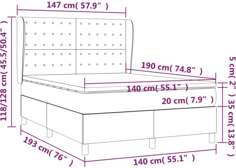 vidaXL Κρεβάτι Boxspring με Στρώμα Γκρι 140x190εκ. από Συνθετικό Δέρμα