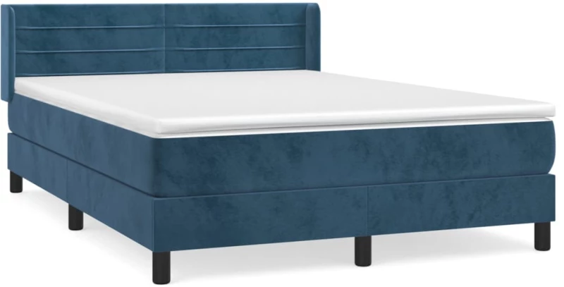 vidaXL Κρεβάτι Boxspring με Στρώμα Σκούρο Μπλε 140x190 εκ. Βελούδινο