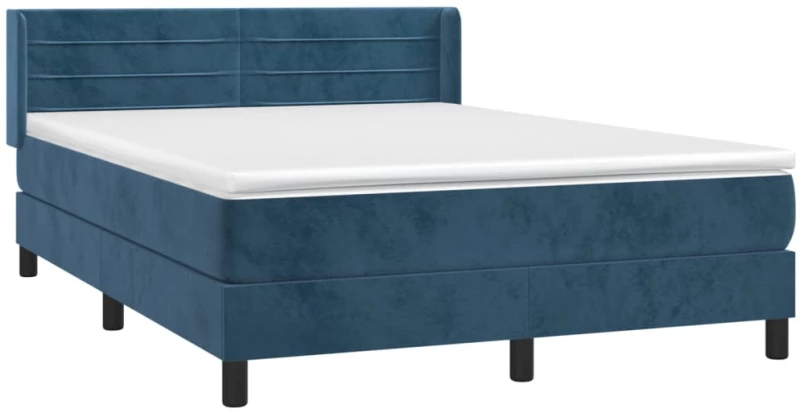 vidaXL Κρεβάτι Boxspring με Στρώμα Σκούρο Μπλε 140x190 εκ. Βελούδινο