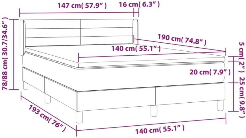 vidaXL Κρεβάτι Boxspring με Στρώμα Σκούρο Μπλε 140x190 εκ. Βελούδινο