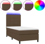 vidaXL Κρεβάτι Boxspring με Στρώμα & LED Σκ.Καφέ 90x190 εκ. Υφασμάτινο