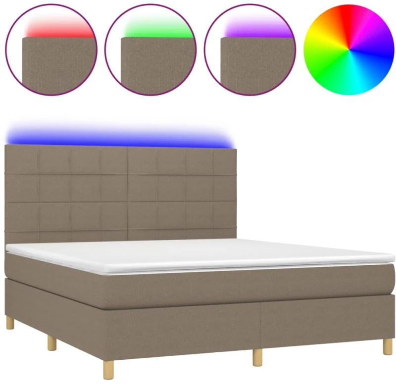 vidaXL Κρεβάτι Boxspring με Στρώμα & LED Taupe 180x200 εκ. Υφασμάτινο