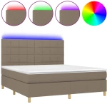 vidaXL Κρεβάτι Boxspring με Στρώμα & LED Taupe 180x200 εκ. Υφασμάτινο