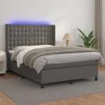 vidaXL Κρεβάτι Boxspring με Στρώμα & LED Γκρι 140x190 εκ. Συνθ. Δέρμα