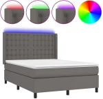 vidaXL Κρεβάτι Boxspring με Στρώμα & LED Γκρι 140x190 εκ. Συνθ. Δέρμα