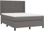 vidaXL Κρεβάτι Boxspring με Στρώμα & LED Γκρι 140x190 εκ. Συνθ. Δέρμα