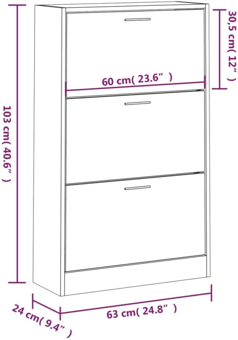 vidaXL Παπουτσοθήκη Γυαλιστερό Λευκό 63x24x103 εκ. Επεξεργασμένο Ξύλο