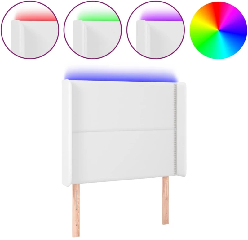 vidaXL Κεφαλάρι Κρεβατιού LED Λευκό 83x16x118/128 εκ.Συνθετ. Δέρμα