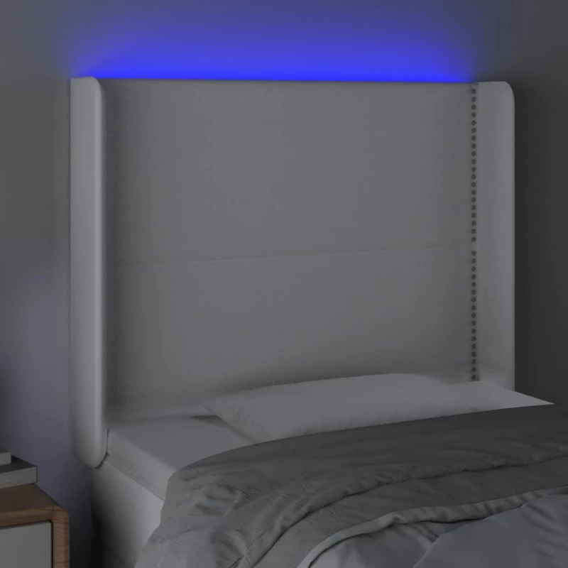 vidaXL Κεφαλάρι Κρεβατιού LED Λευκό 83x16x118/128 εκ.Συνθετ. Δέρμα